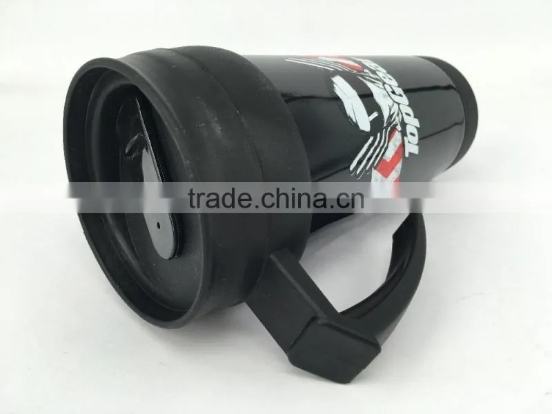 BPA free 450ml double wall plastic mug with paper insert/advertising mug with handle
