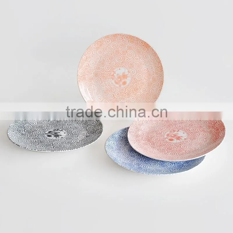 round shape porcelain plate with gold decal,porcelain dishes with gold printing,gold design plate set