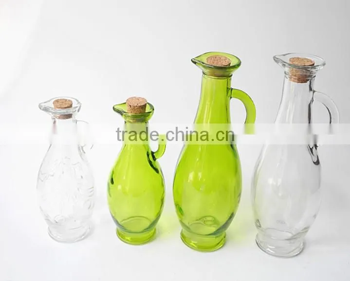 unique cheap glass bottle with cork stopper and mini handle