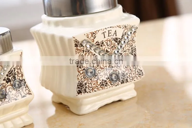 kitchenware food storage ceramic canister set with metal stand