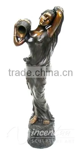 outdoor garden decoration metal craft life size bronze sexy girl fountain for sale