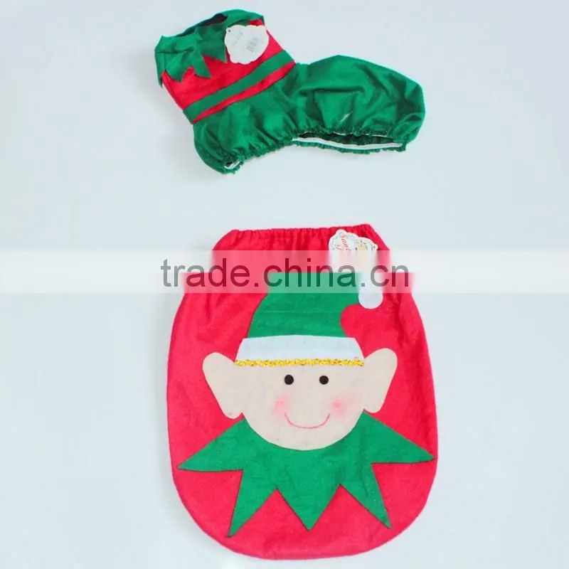 Fancy 3PCS Warm Christmas Toilet Seat Cover And Rug Set Christmas Decorating