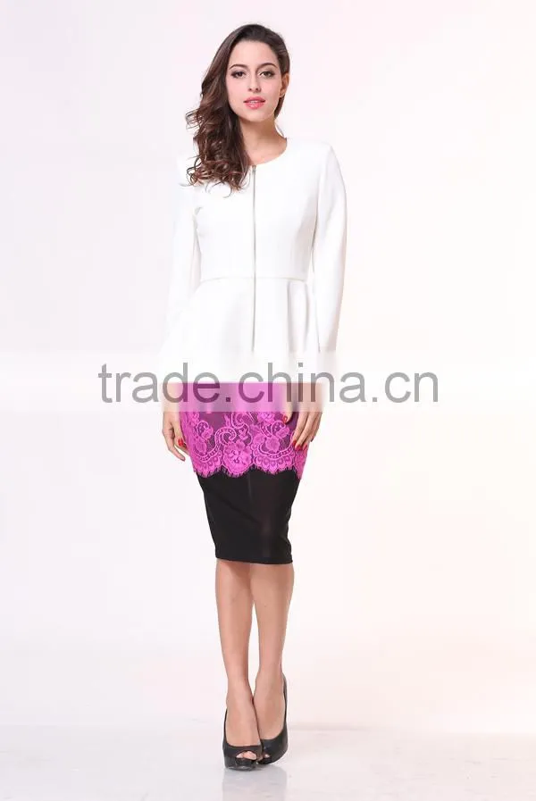 New Design Lady Solid Color Long Sleeve Peplum Blazer for Women