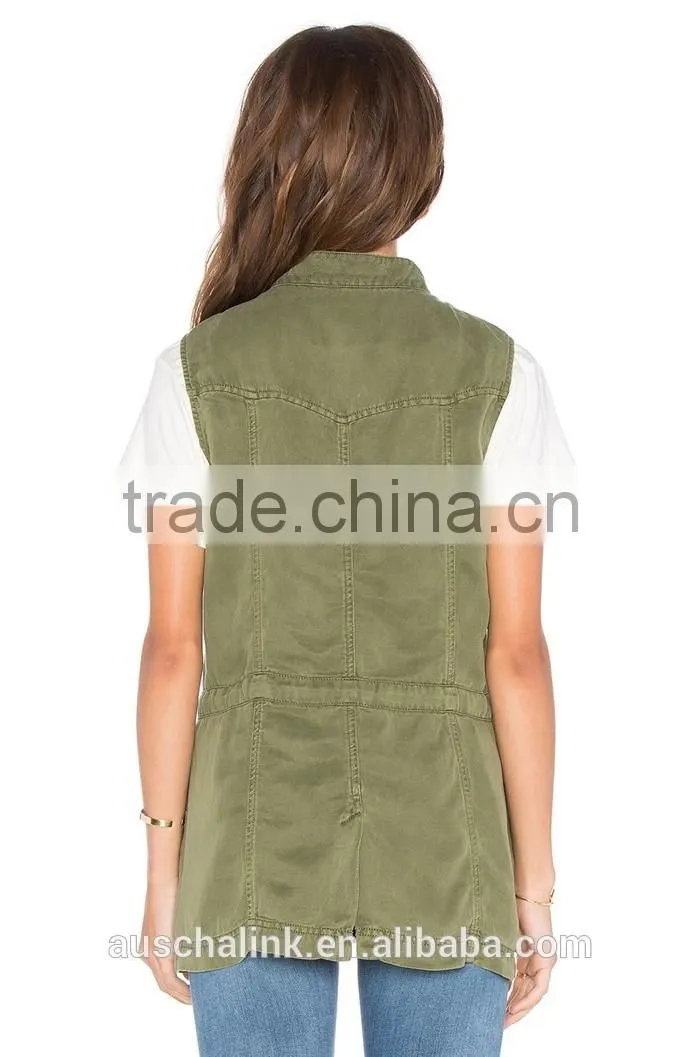 best selling lady tencel and linen-blend cheap military vests