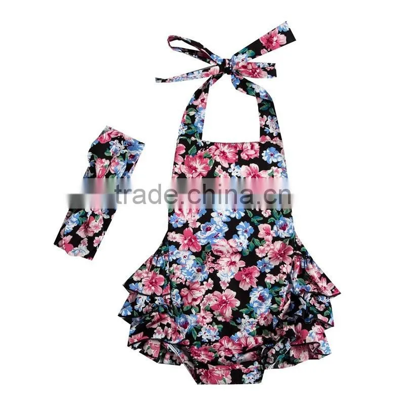 wholesale boutique Newborn Romper 100% Cotton 2016 floral Girl Baby Clothes from Manfactory