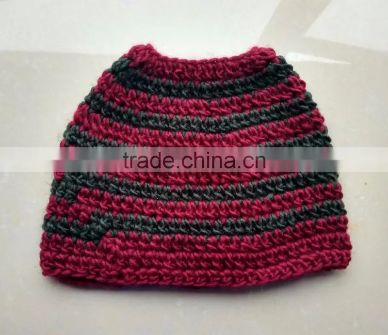 Red And Black Messy Bun Beanies Crochet Hat