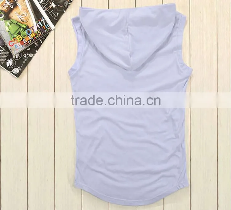 hot sale custom 100% cotton sleeveless plain white pullover hoodie