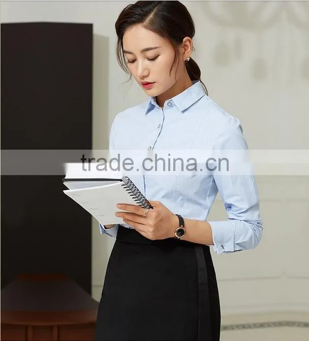 2017 latest women fashion long sleeve blue shirt ladies Office Formal shirt