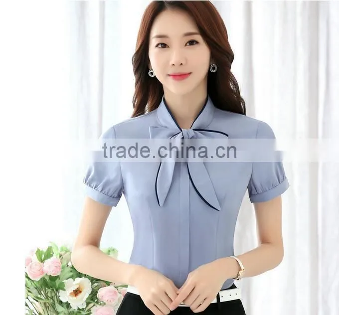 white and blue colour hot-selling latest office blouse patterns formal sexy blouse tops