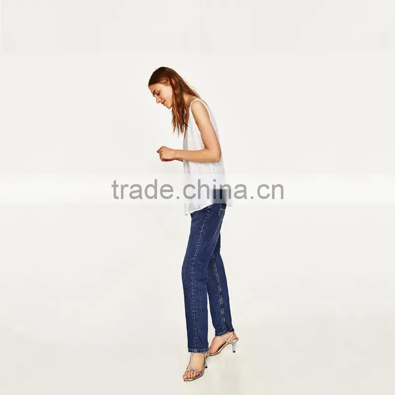 Summer loose fit round neckline sleeveless wide straps vest women linen tank tops