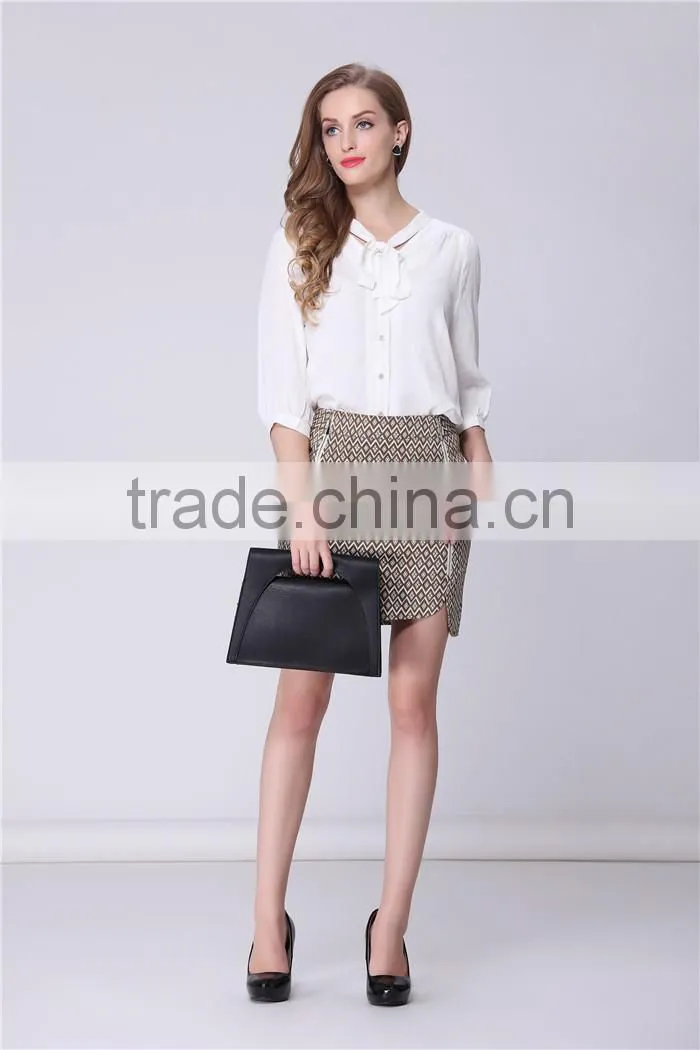 elegant printed short ladies office uniform skirts with zip decoration