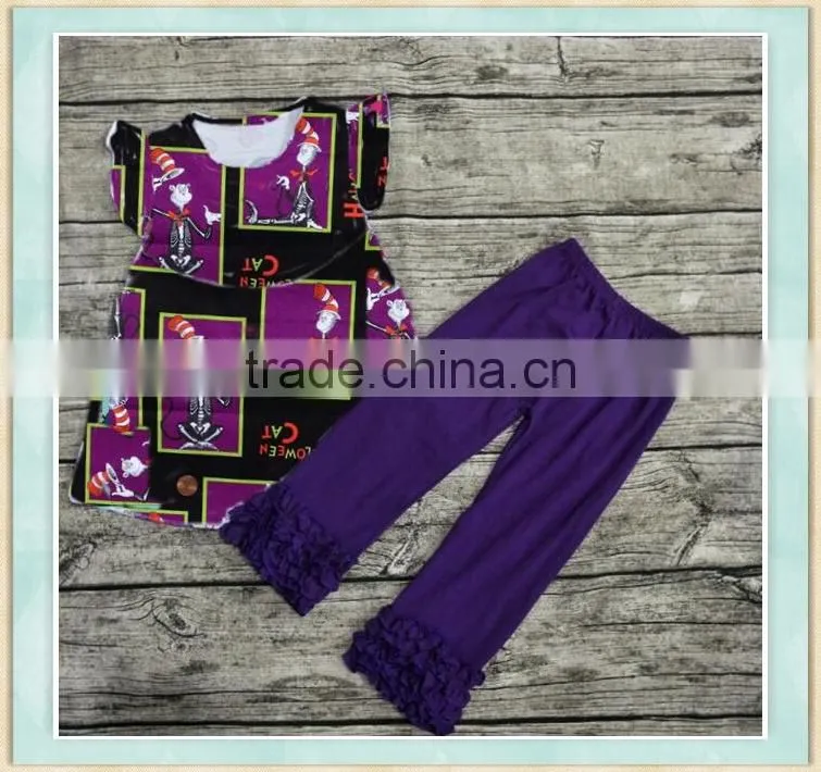 wholesale children's boutique clothing pumpkin picture print baby girl outfit halloween clothes
