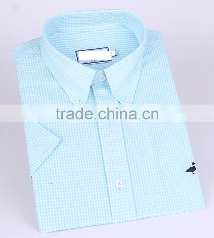 2017 latest design seersucker men's short sleeve shirt