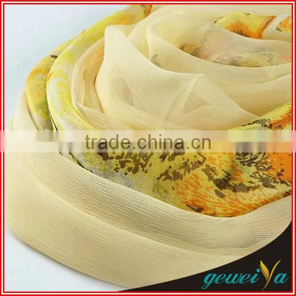 Wrinkle Yellow Chiffon Printed Floral Scarf