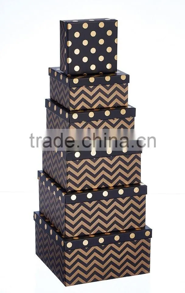 2017 Gift Boxes - Black With Gold Spots - Nest of 6 Square