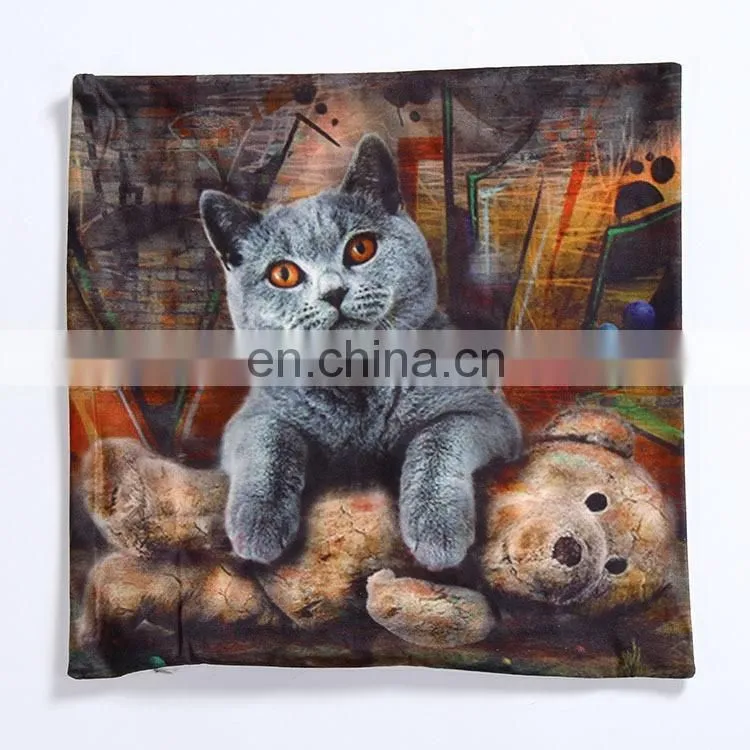 2015 Wholesale 3D Gray Cat Printed Decorative Throw Pillow Cushion Cover