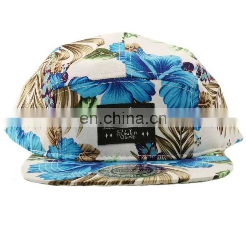 Multi color 80s style 5 panel flat bill strap back hat
