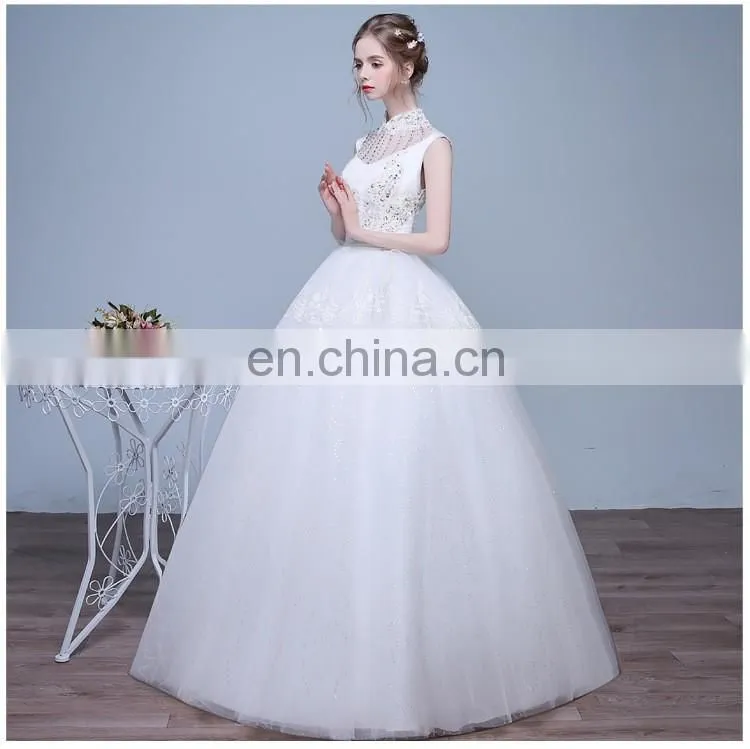 HS1634 2017 Cheap Halter Beading A line Tulle Plus size Long Wedding Dress Guest Gown Maid of Honor