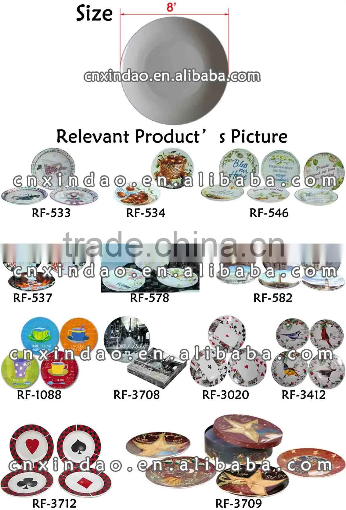 8' Custom Made Hot Sale Promotional Porcelain Photo Printing Decorative Plate for Gift