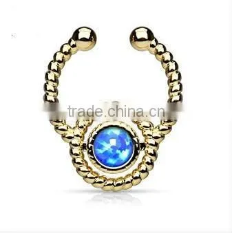 faux opal flax 316L surgical steel fake septum clicker nose piercing Body Jewelry