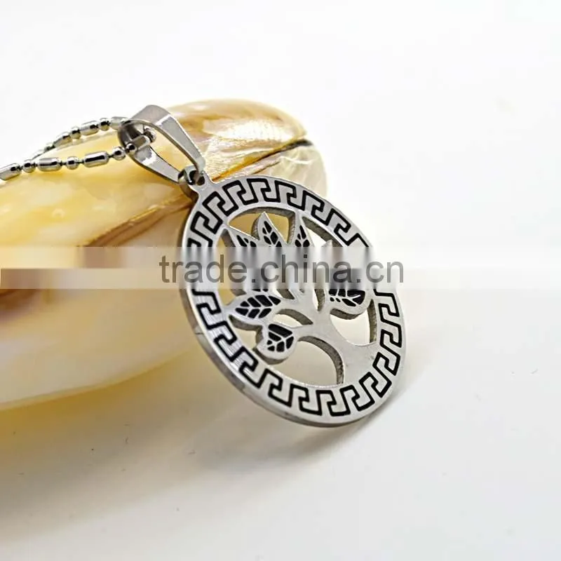 Vacuum plating silver rose gold round shape wholesale fashion jewelry tree of life pendant
