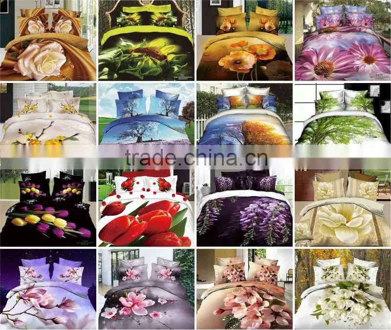 Elegant 3D Beige Floral Print Cotton Bed Room Set