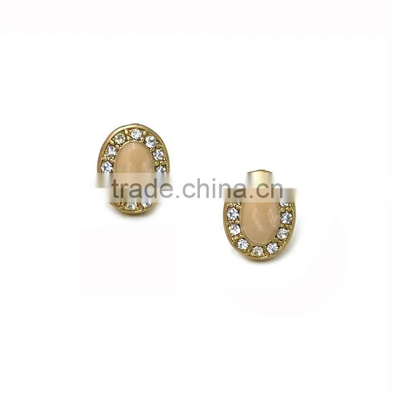 Hot Sale Fancy Summer Accessories Lady Oval Gold Metal Post Rhinstone Earrings