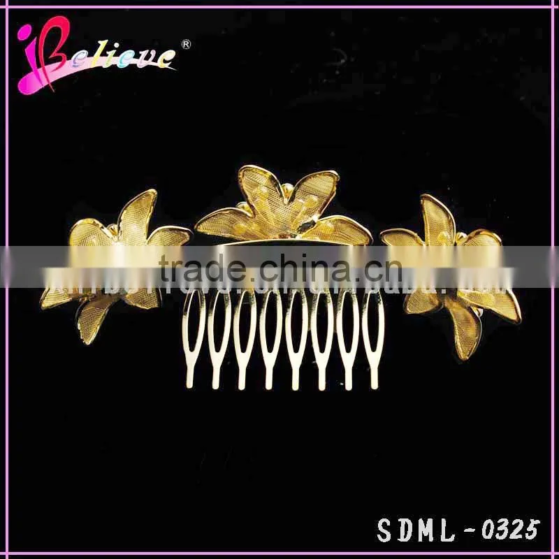 Hot sale indian flower hair accessories,gold plated hair accessories hair comb with diamond