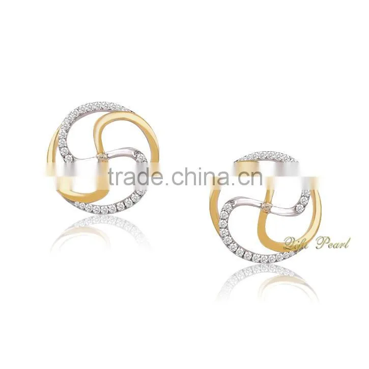 Simple Round Shaped Earring and Pendant Settings, 18K Gold Overlay