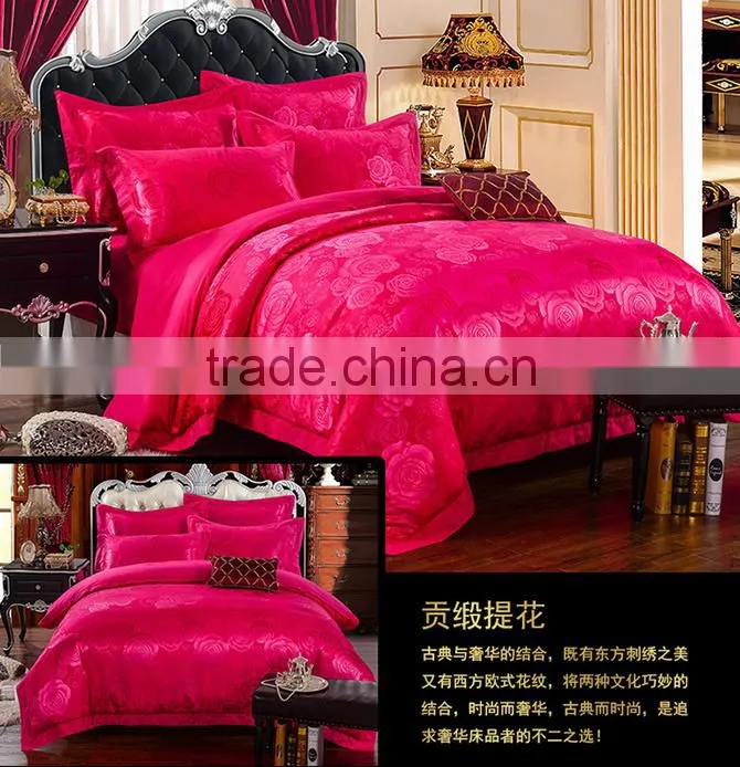 Wedding suite red roses optimal silk satin jacquard Bedding Set