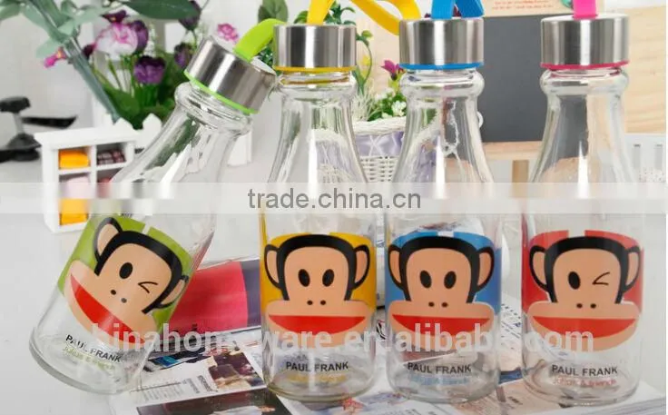 2014year wholesale sealing up lovely mustache water frosted glass bottle student carrying bottles