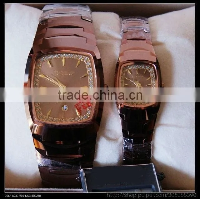 Square barrel full waterproof tungsten steel couple watches