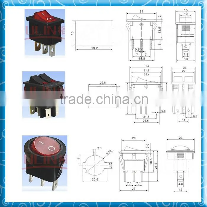 Power Khan PA66 KCD1 KCD8 KCD4 ON OFF 6A 250V Mini Rocker Switch