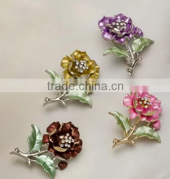 2015 hottest Peony flower decorative crystal painting flower brooch
