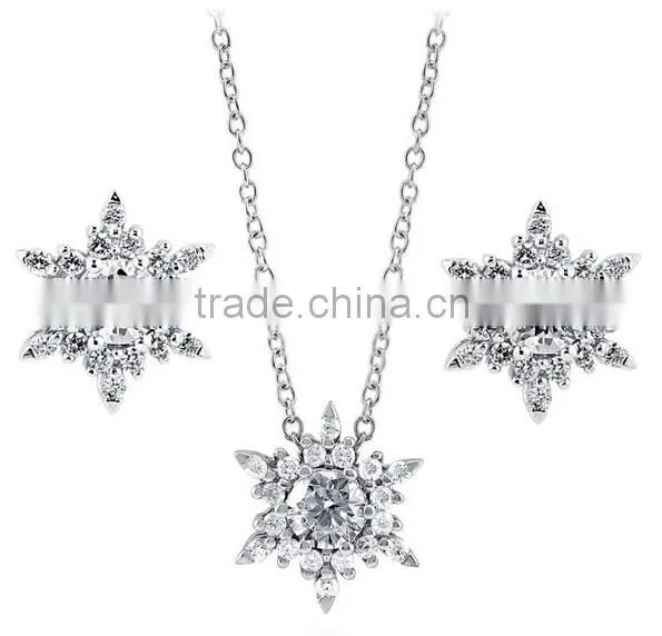 STERLING SILVER CZ SNOWFLAKE EARRINGS AND PENDANT NECKLACE SET