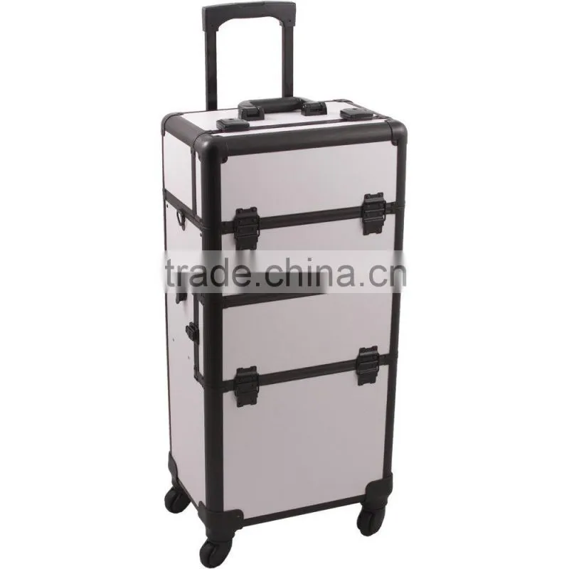 4-Wheel 2-in-1 Rolling Makeup Case with Easy-Slide and Extendable Trays, Includes Removable Tray and Extra Lid, 31-Inch, Smooth