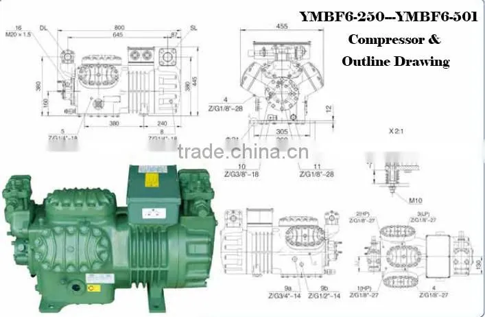 YEMOO 50hp bitzer r22 refrigeration semi-hermetic piston compressor for sale