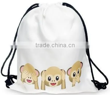 Fullprint cotton canvas white school outdoor emoji drawstring bag