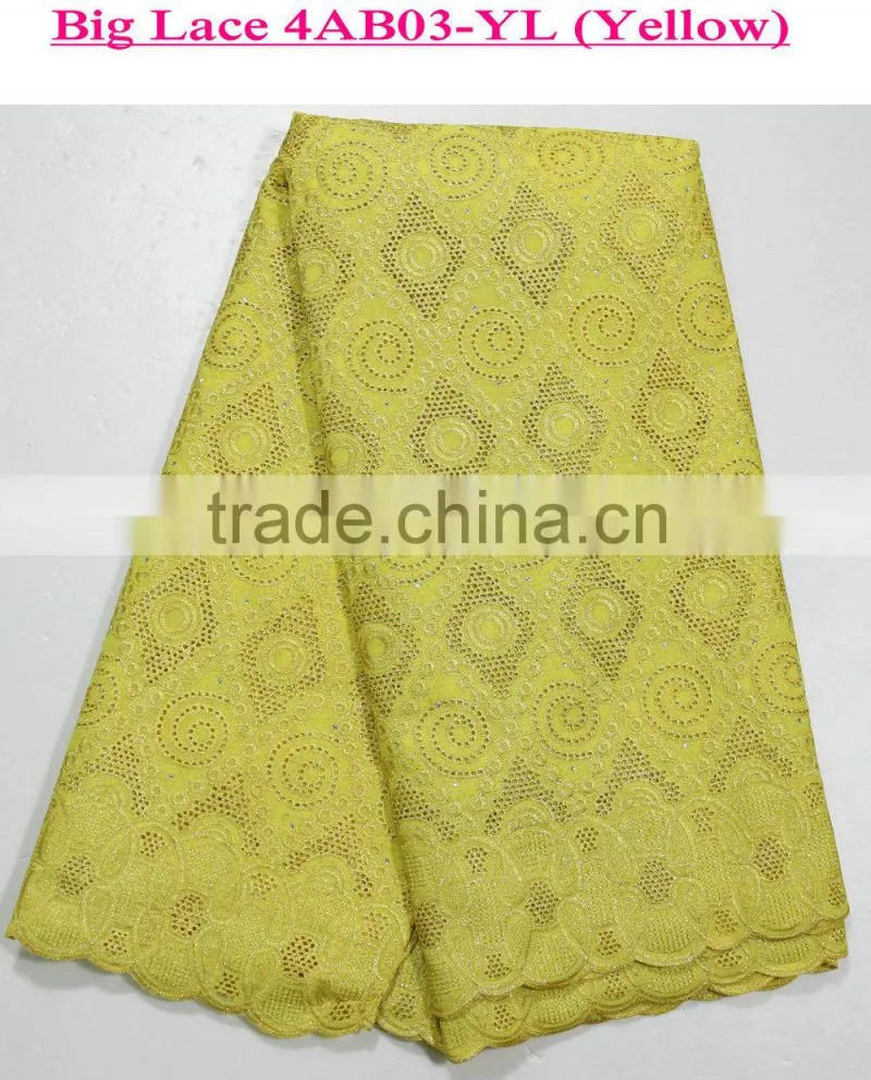 Latest lace 2015 embroidered cotton voile fabric royal blue swiss cotton lace fabric