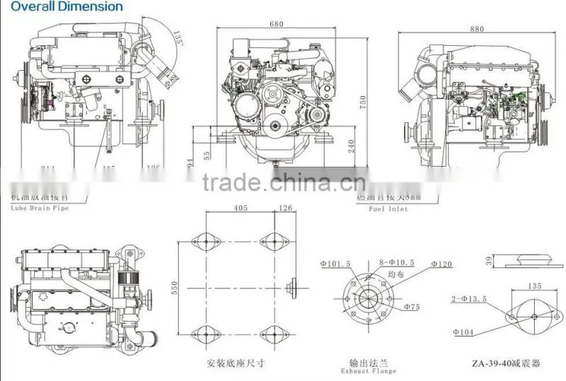 High speed marine diesel engine SY110C/SY144C 100-130hp