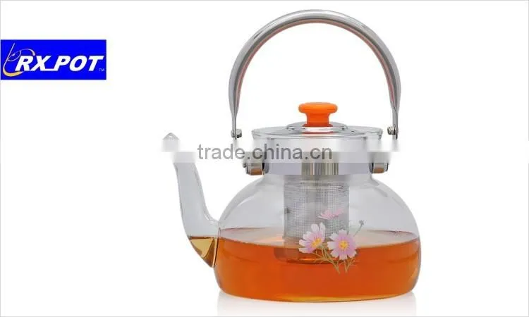 2016 New Design Gifted High Quality Borosilicate Pyrex Glass Tea Pot With Stainless Steel Infuser 1500H