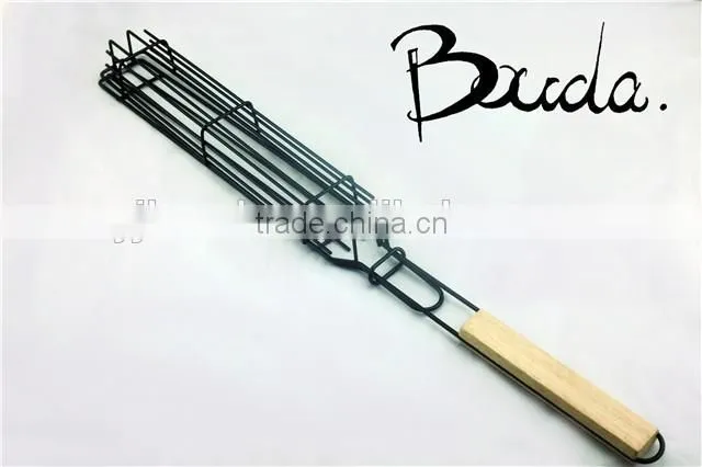 Stainless Steel Barebecue bbq Grill Net with wooden handle BD-B8112