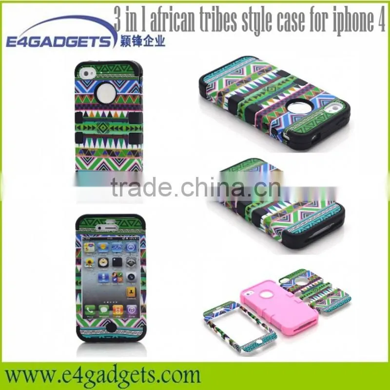 Functional 3 in 1 african tribes style fashion cheap silicon case for iphone 4 case