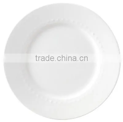 Super white emboss ceramic serving plate platter wedding plate