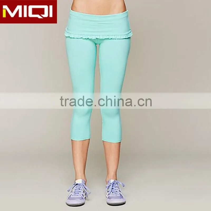 Female gym wear compression yoga pants with high fold over waist, fashion leggings