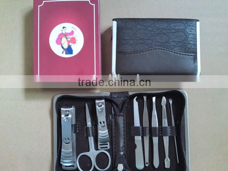 MRT-029 8pcs PU bag with colored box high quality stainless steel manicure set