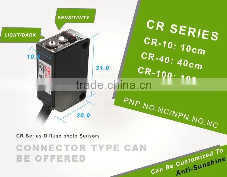 CR-10/40/100 series rectangular photoelectirc sensors, 10cm/40cm/100cm diffuse photoelectric switches