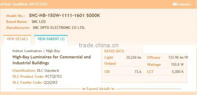 Cool White Color Temperature and ip65 rating dlc led high bay light 150w