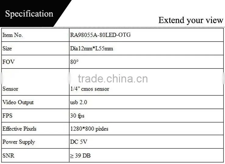 lens on side 1mp 12mm diameter android endoscope camera