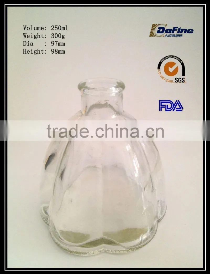 250ml 8oz clear art deco tapered-top glass vase/ honey jar/ syrup jar with cork cap